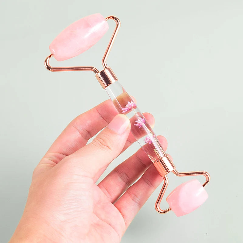 Natural Facial Massager Face Roller Gua Sha Scraper Double Heads Jade Stone Roller Skin Care Rose Quartz Massage for Face Body