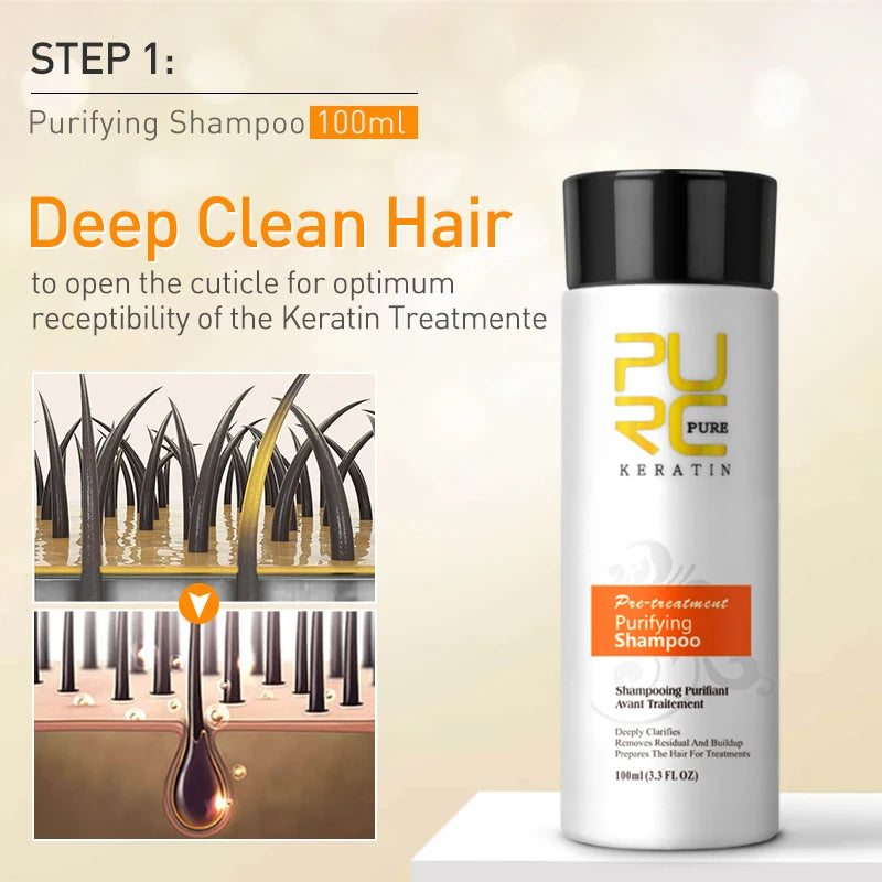 PURC Brazilian Keratin Purifying Shampoo Set Smoothing Straightening Keratin Hair Treatment Repair Curly Hair Care Products