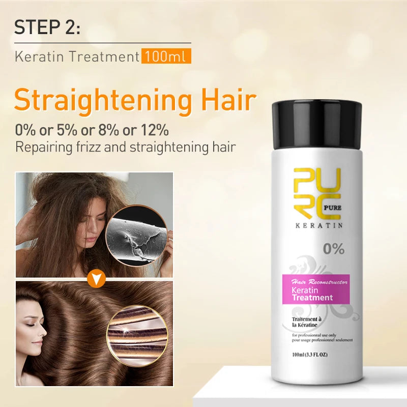 PURC Brazilian Keratin Purifying Shampoo Set Smoothing Straightening Keratin Hair Treatment Repair Curly Hair Care Products