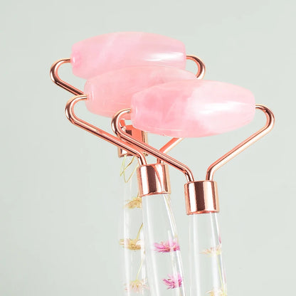 Natural Facial Massager Face Roller Gua Sha Scraper Double Heads Jade Stone Roller Skin Care Rose Quartz Massage for Face Body