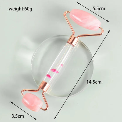 Natural Facial Massager Face Roller Gua Sha Scraper Double Heads Jade Stone Roller Skin Care Rose Quartz Massage for Face Body
