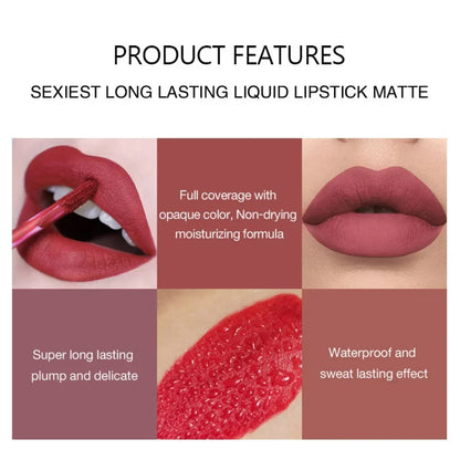 Women's Sexy Long-Lasting Velvet Matte Lip Gloss - Waterproof Nonstick Red Liquid Lipstick for Beauty Makeup