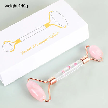 Natural Facial Massager Face Roller Gua Sha Scraper Double Heads Jade Stone Roller Skin Care Rose Quartz Massage for Face Body