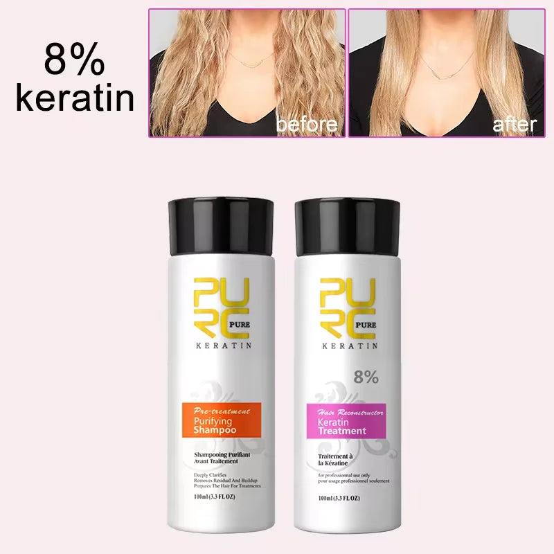 PURC Brazilian Keratin Purifying Shampoo Set Smoothing Straightening Keratin Hair Treatment Repair Curly Hair Care Products