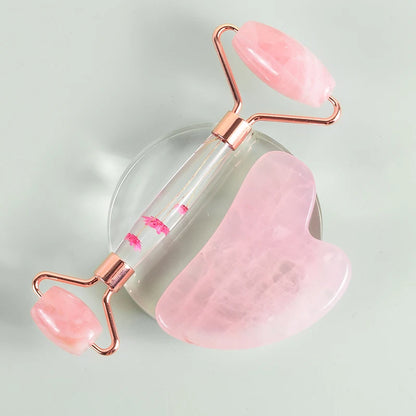 Natural Facial Massager Face Roller Gua Sha Scraper Double Heads Jade Stone Roller Skin Care Rose Quartz Massage for Face Body