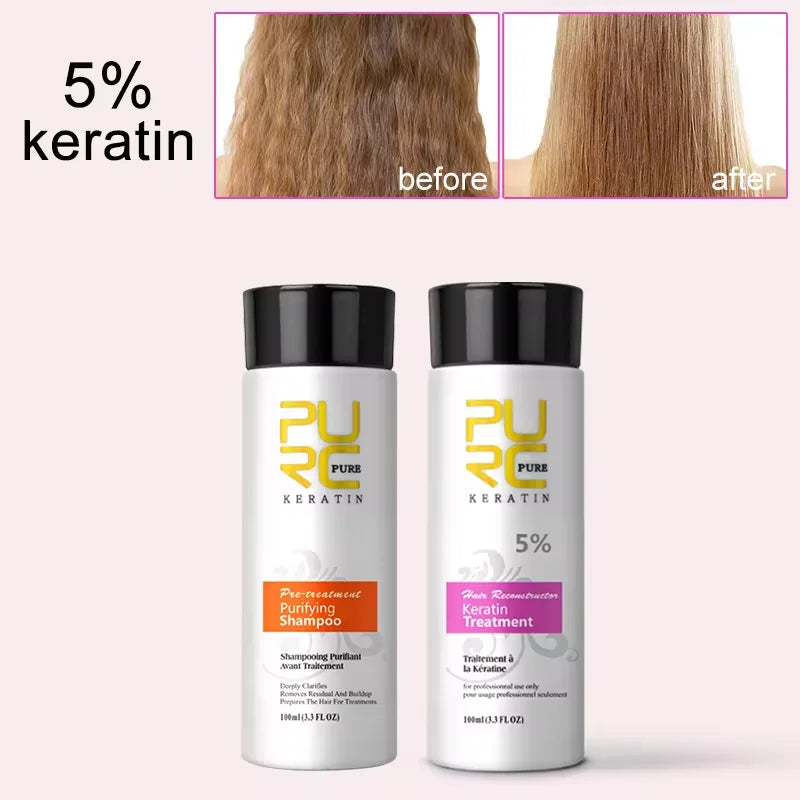 PURC Brazilian Keratin Purifying Shampoo Set Smoothing Straightening Keratin Hair Treatment Repair Curly Hair Care Products