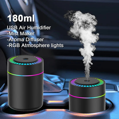 180ML Mini Air Humidifier USB Electric Aroma Diffuser Essential Oil Purifier Aromatherapy Mist Maker Lights For Car Home Bedroom