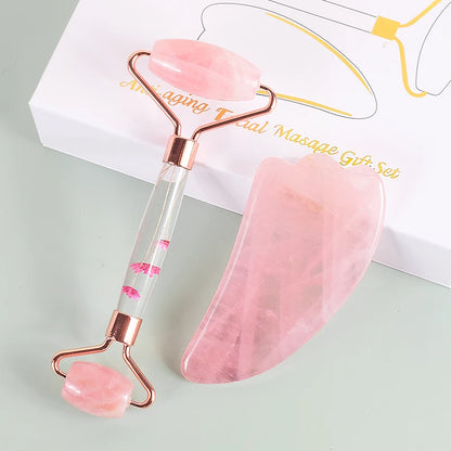 Natural Facial Massager Face Roller Gua Sha Scraper Double Heads Jade Stone Roller Skin Care Rose Quartz Massage for Face Body