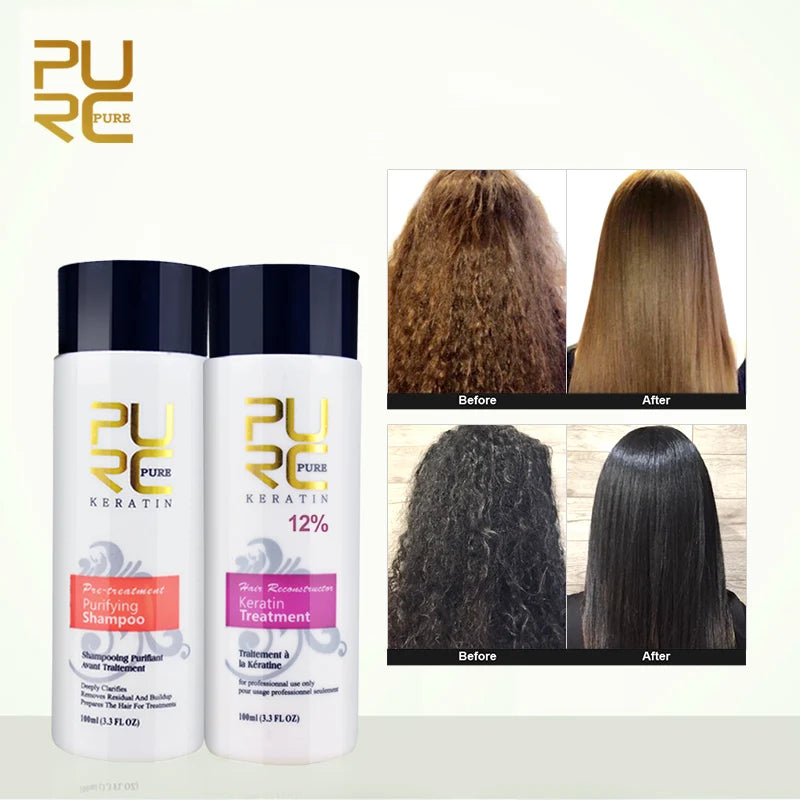 PURC Brazilian Keratin Purifying Shampoo Set Smoothing Straightening Keratin Hair Treatment Repair Curly Hair Care Products